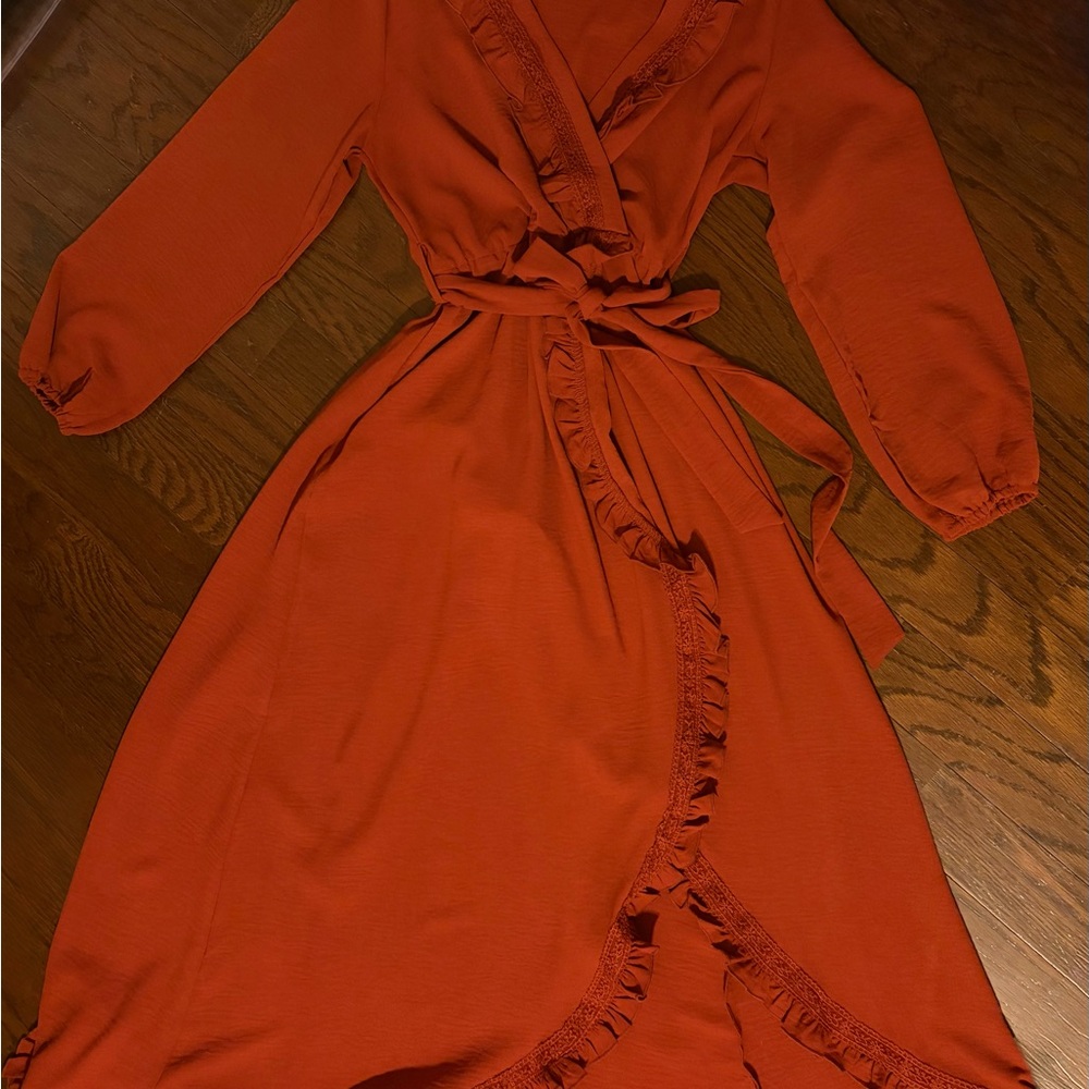 Simplee Apparel Elegant Burnt Orange Wrap Maxi Dress - Picture 2 of 4